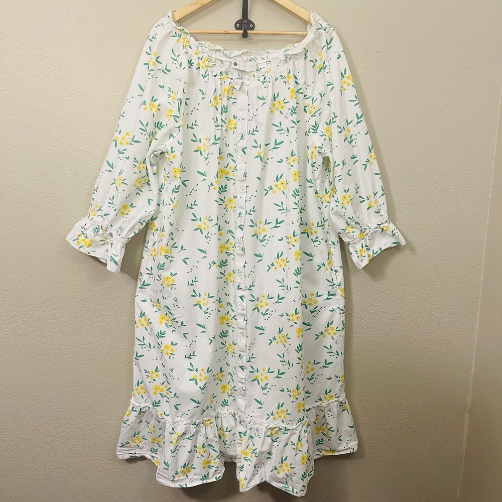 Ella Simone Cottagecore Mumu Housedress Cotton Button Up Ruffles Pockets Sz 1X